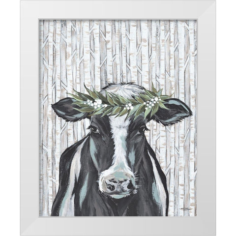 Wanda the Winter Holstein White Modern Wood Framed Art Print by Norman, Michele