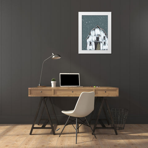 Winter Night Barn White Modern Wood Framed Art Print by Norman, Michele