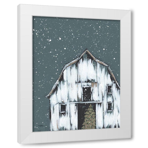 Winter Night Barn White Modern Wood Framed Art Print by Norman, Michele