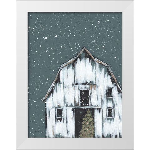 Winter Night Barn White Modern Wood Framed Art Print by Norman, Michele