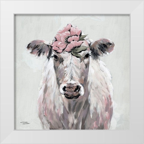 Pretty in Pink Cow White Modern Wood Framed Art Print by Norman, Michele