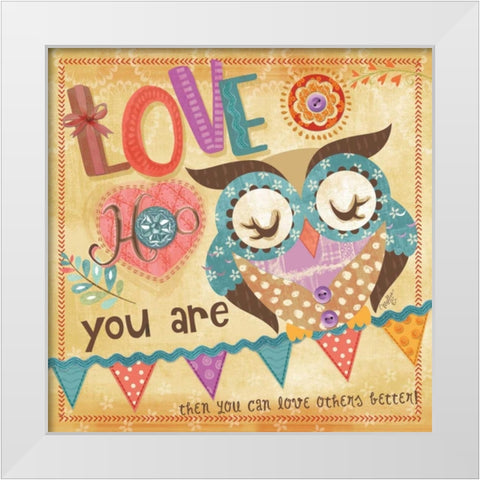 Owl White Modern Wood Framed Art Print by Mollie B.