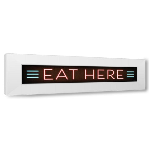 Neon Eat Here White Modern Wood Framed Art Print by Mollie B.