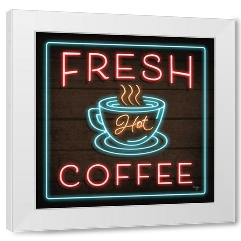 Neon Fresh Coffee White Modern Wood Framed Art Print by Mollie B.