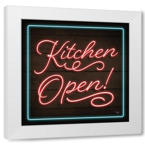 Neon Kitchen Open White Modern Wood Framed Art Print by Mollie B.