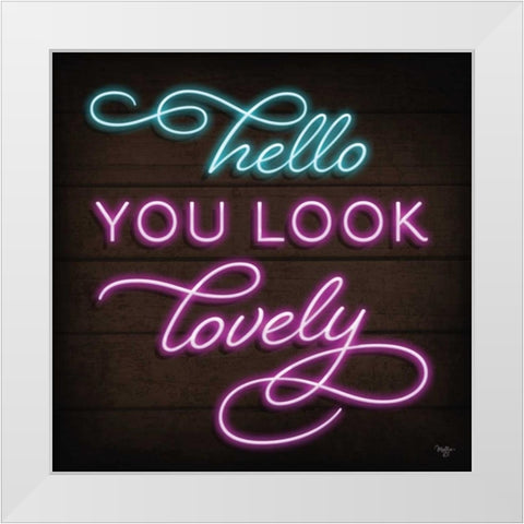 Neon Hello White Modern Wood Framed Art Print by Mollie B.