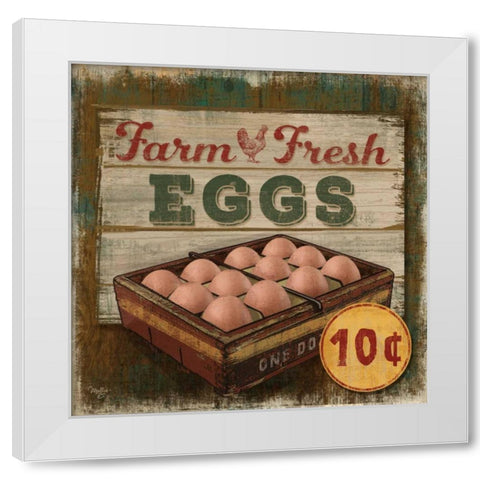 Farm Fresh Eggs White Modern Wood Framed Art Print by Mollie B.