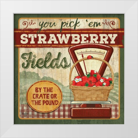 You Pick Em Strawberries White Modern Wood Framed Art Print by Mollie B.