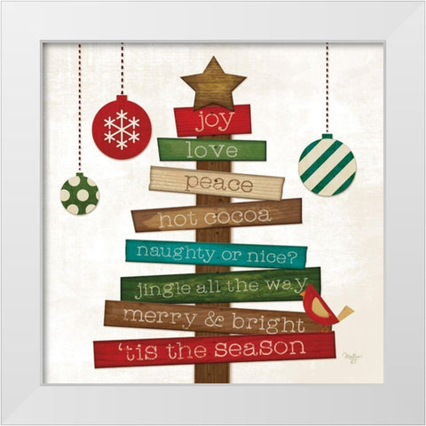 Christmas Tree Sentiments White Modern Wood Framed Art Print by Mollie B.