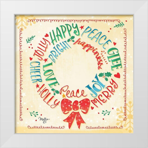 Christmas Wreath White Modern Wood Framed Art Print by Mollie B.