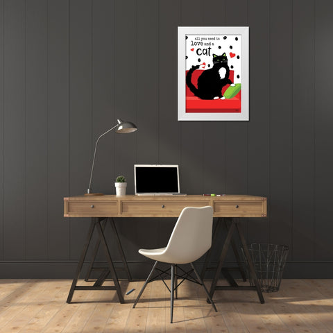 All You Need is Love and a Cat White Modern Wood Framed Art Print by Mollie B.