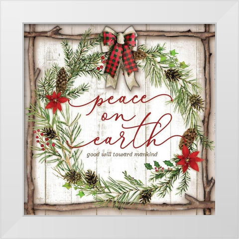 Peace on Earth White Modern Wood Framed Art Print by Mollie B.