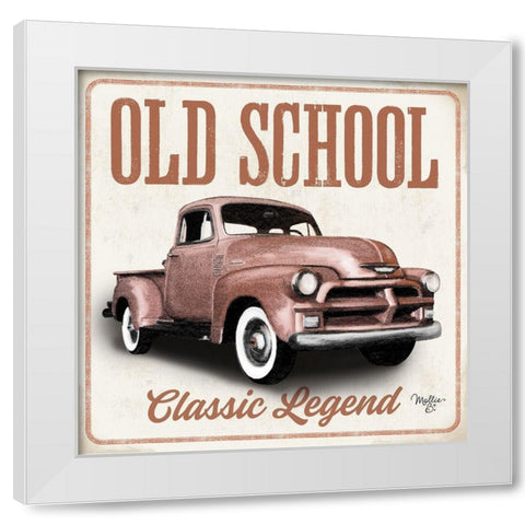 Old School Vintage Trucks I White Modern Wood Framed Art Print by Mollie B.