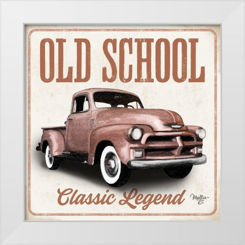 Old School Vintage Trucks I White Modern Wood Framed Art Print by Mollie B.