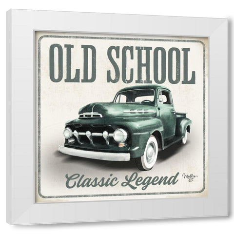 Old School Vintage Trucks III White Modern Wood Framed Art Print by Mollie B.
