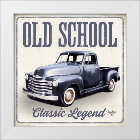 Old School Vintage Trucks IV White Modern Wood Framed Art Print by Mollie B.