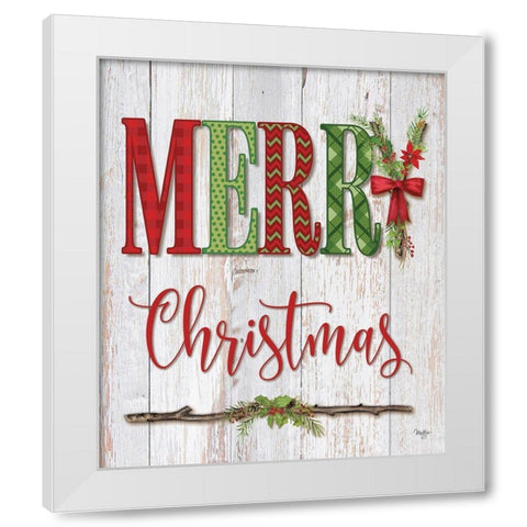 Merry Christmas White Modern Wood Framed Art Print by Mollie B.
