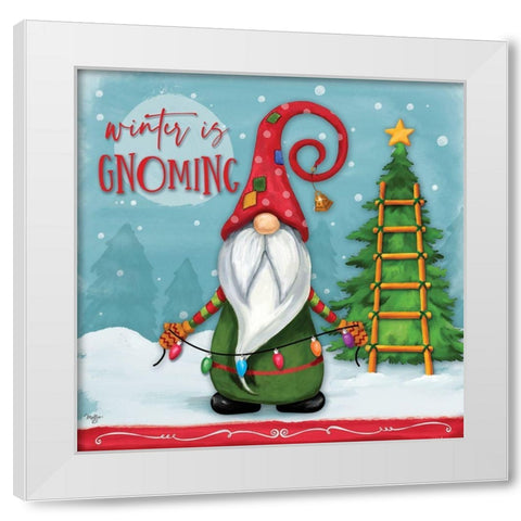 Winter is Gnoming White Modern Wood Framed Art Print by Mollie B.
