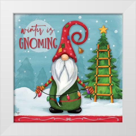 Winter is Gnoming White Modern Wood Framed Art Print by Mollie B.