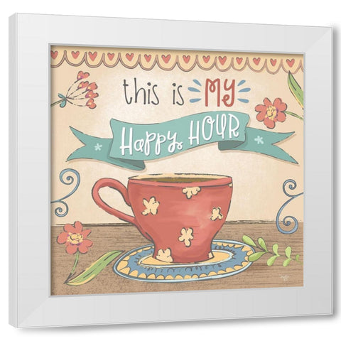 Coffee Happy Hour White Modern Wood Framed Art Print by Mollie B.
