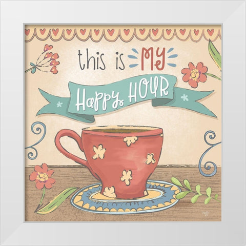 Coffee Happy Hour White Modern Wood Framed Art Print by Mollie B.