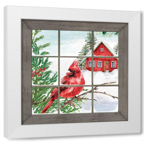 Cardinal in the Window White Modern Wood Framed Art Print by Mollie B.