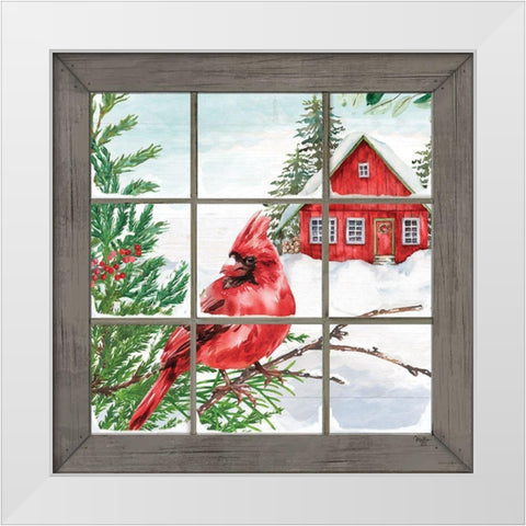 Cardinal in the Window White Modern Wood Framed Art Print by Mollie B.