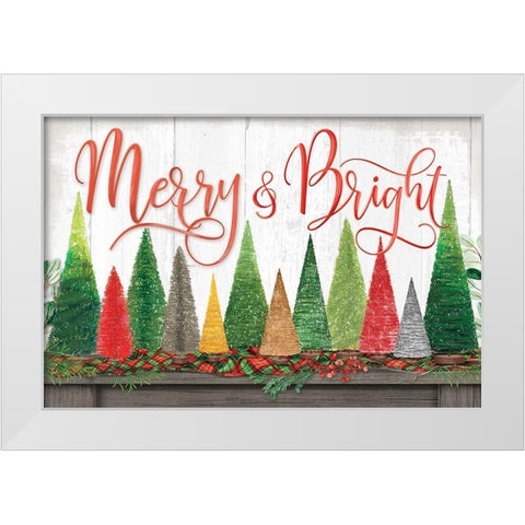 Merry And Bright Christmas Trees White Modern Wood Framed Art Print by Mollie B.