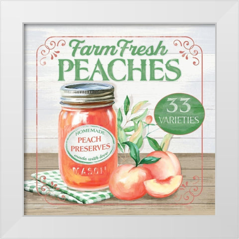 Farm Fresh Peaches White Modern Wood Framed Art Print by Mollie B.