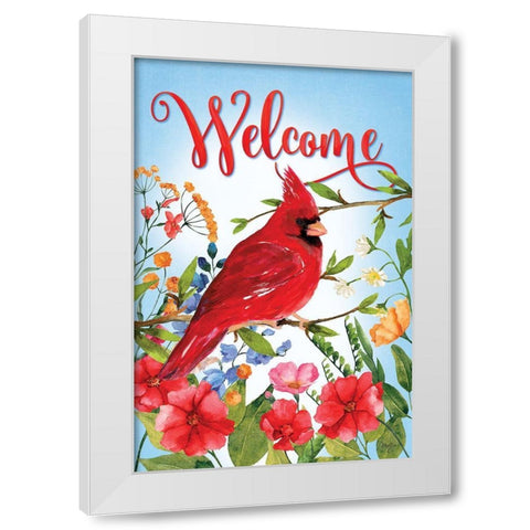 Welcome Cardinal Flowers White Modern Wood Framed Art Print by Mollie B.