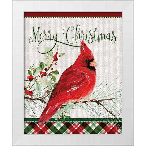Merry Christmas Cardinal White Modern Wood Framed Art Print by Mollie B.
