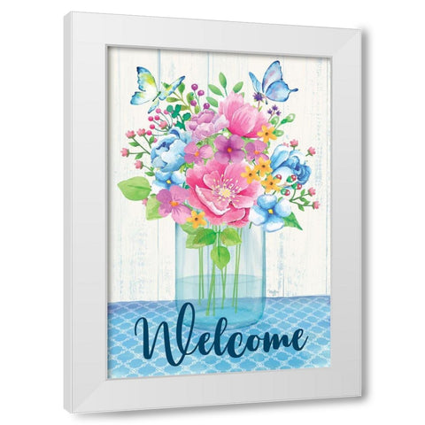 Welcome Spring Flowers White Modern Wood Framed Art Print by Mollie B.