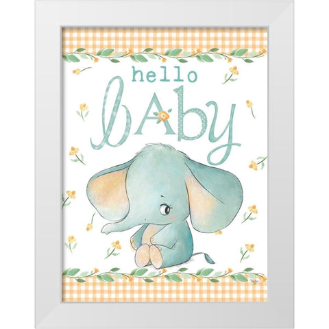 Hello Baby Elephant Yellow White Modern Wood Framed Art Print by Mollie B.
