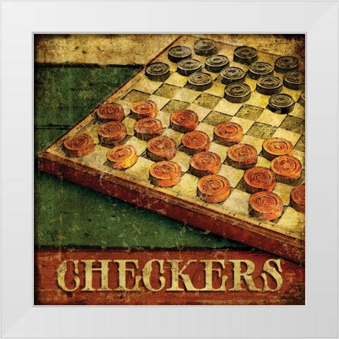 Checkers White Modern Wood Framed Art Print by Mollie B.