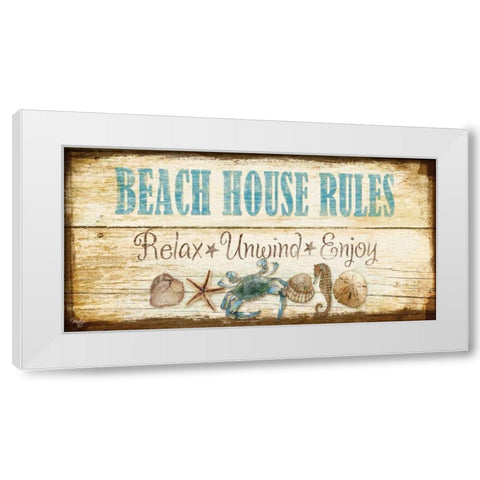 Beach House Rules White Modern Wood Framed Art Print by Mollie B.