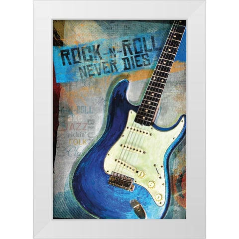 Rock-n-Roll Never Dies White Modern Wood Framed Art Print by Mollie B.