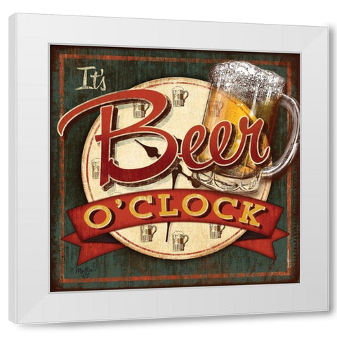 Beer Oclock White Modern Wood Framed Art Print by Mollie B.