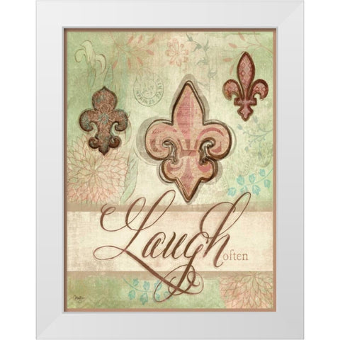 Laugh Often White Modern Wood Framed Art Print by Mollie B.