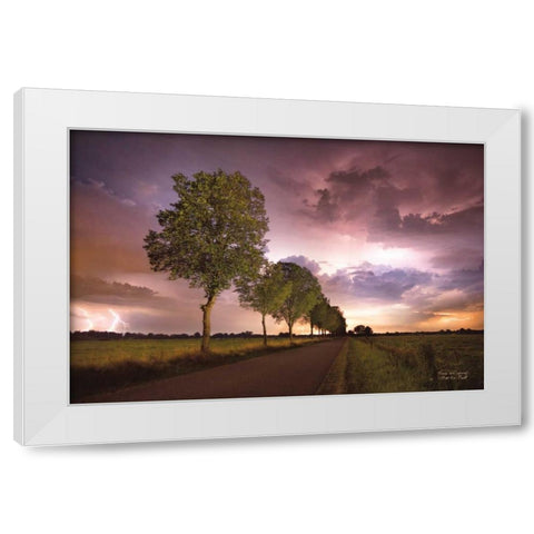 Trees and Lightning White Modern Wood Framed Art Print by Podt, Martin