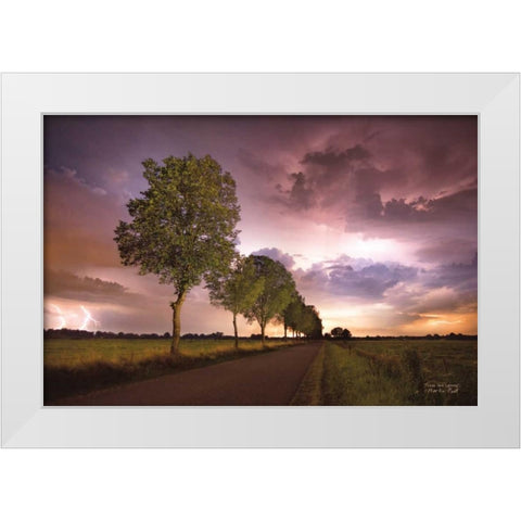 Trees and Lightning White Modern Wood Framed Art Print by Podt, Martin