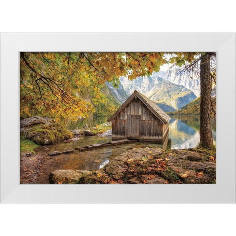 The Boathouse White Modern Wood Framed Art Print by Podt, Martin