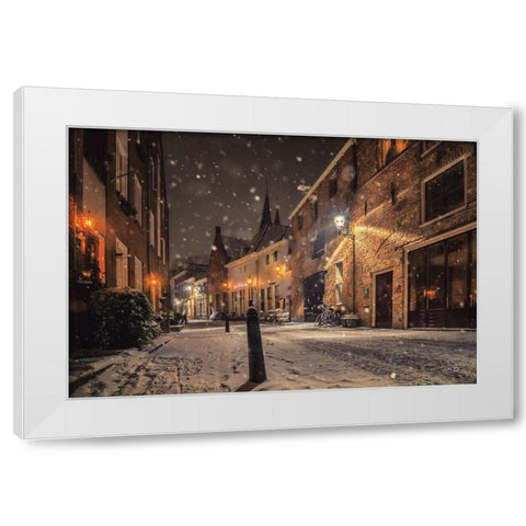 Nighttime City Street 3 White Modern Wood Framed Art Print by Podt, Martin