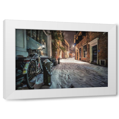 Winter Nighttime Street 1 White Modern Wood Framed Art Print by Podt, Martin