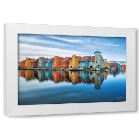 Reitdiephaven Reflections White Modern Wood Framed Art Print by Podt, Martin