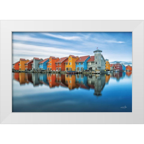 Reitdiephaven Reflections White Modern Wood Framed Art Print by Podt, Martin