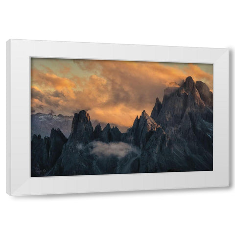 Dramatic Sunset in the Dolomites  White Modern Wood Framed Art Print by Podt, Martin