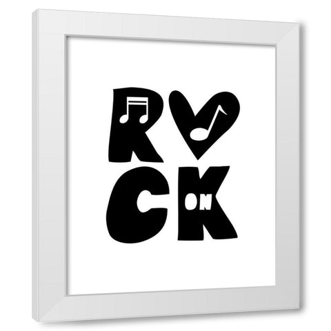 Rock On White Modern Wood Framed Art Print by Masey St. Studios