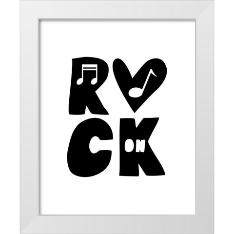 Rock On White Modern Wood Framed Art Print by Masey St. Studios