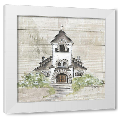 Hometown Church White Modern Wood Framed Art Print by Norkus, Julie