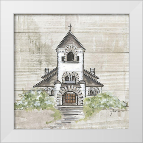 Hometown Church White Modern Wood Framed Art Print by Norkus, Julie